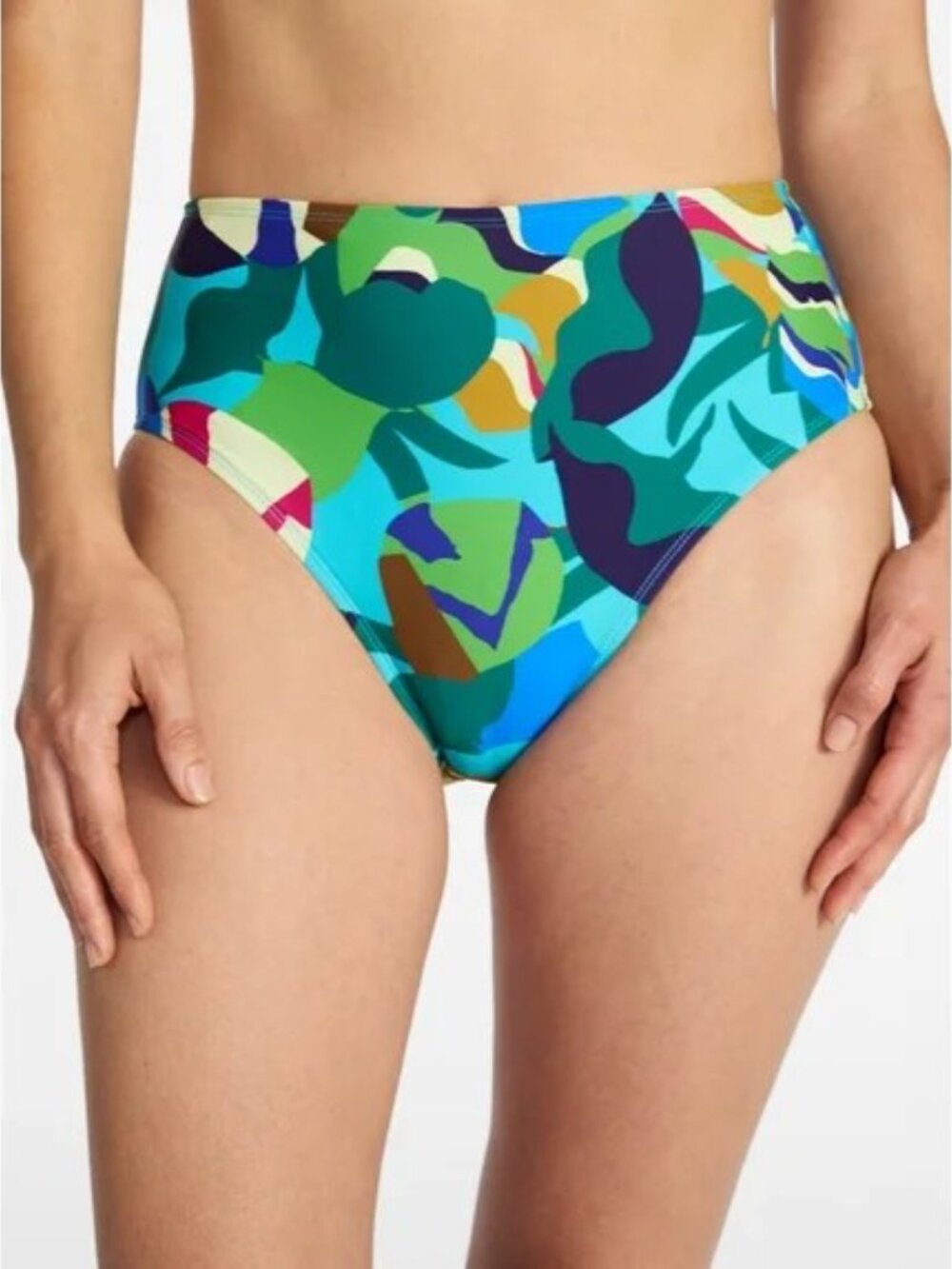 Time And Tru Women's Tropical Abstract High Leg High Waist Swim Bottom Size 1X